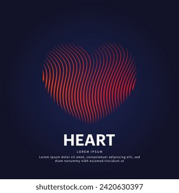 simple logo heart Illustration in a linear style. Abstract line art heart Logotype concept icon. Vector logo heart color silhouette on a dark background. EPS 10