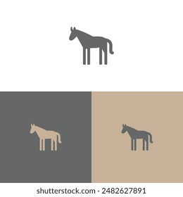 logo simple con un caballo, en colores gris, blanco y marrón 