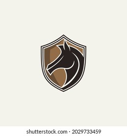 simple logo of horse head and shield. for mascot logo or icon