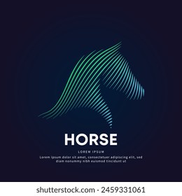 simple logo Horse Illustration in a linear style. Abstract line art Horse Head Logotype concept icon. Vector logo Horse Head color silhouette on a dark background. EPS 10