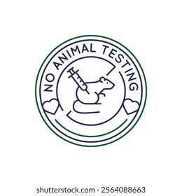 Simple Logo with Icon depicting a lab mouse with a syringe, commonly associated with medical and scientific research, including drug development and animal testing. Vector illustration. 