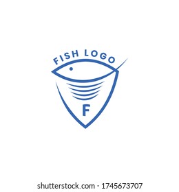 Simple Logo Icon Fish with Shield Mono Line
