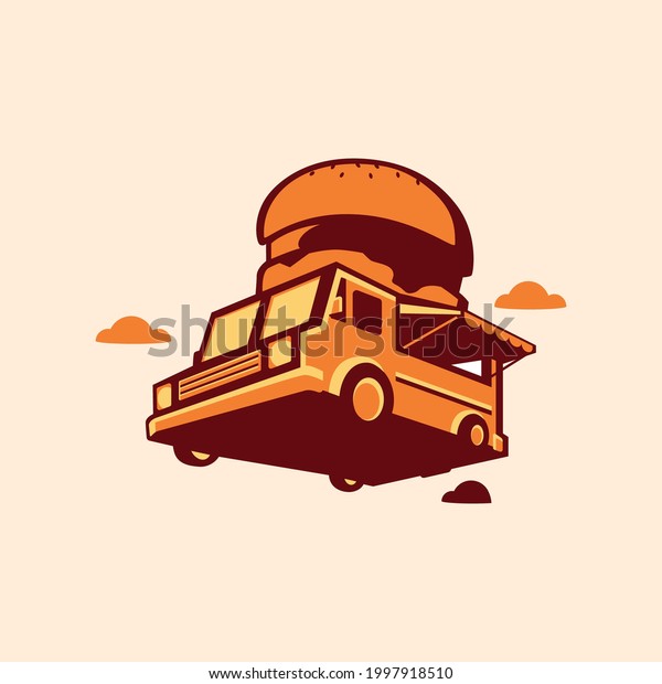 Simple logo and icon of hamburger food truck\
vector design concept