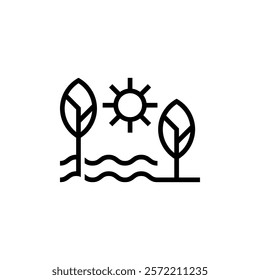 simple logo or icon of river with tree and sun