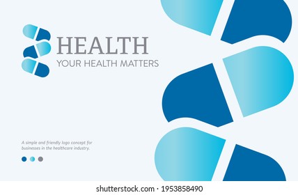 A simple logo and identity concept for healthcare, medicine and pharmaceutical industry with calming blue concept