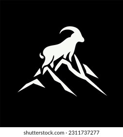 simple logo illustration of a goat animal on a mountain