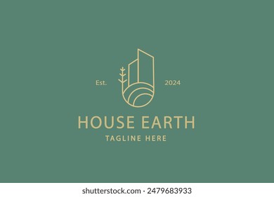 Simple Logo Illustration of House or Building Place with Tree Organic Lifestyle Branding Design.
