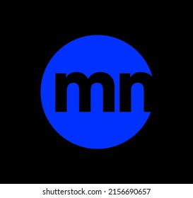 A simple logo illustration of the m and n letters in a blue circle on a black background