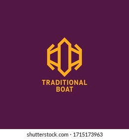 Simple logo of Indonesian traditional boot in purplr and yellow