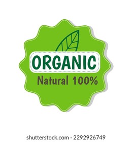 simple logo labels of 100% Organic and natural product badge tag, quality food green sticker.