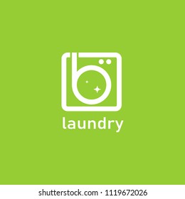 Simple logo laundry with washing machine front door icon