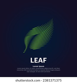 simple logo leaf Illustration in a linear style. Abstract line art green leaf Ecology Logotype concept icon. Vector logo leaf color silhouette on a dark background. EPS 10