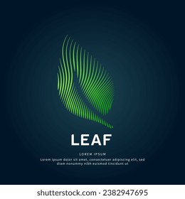 simple logo leaf Illustration in a linear style. Abstract line art green leaf Ecology Logotype concept icon. Vector logo leaf color silhouette on a dark background. EPS 10