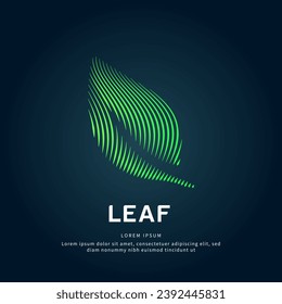 simple logo leaf Illustration in a linear style. Abstract line art green leaf Ecology Logotype concept icon. Vector logo leaf color silhouette on a dark background. EPS 10