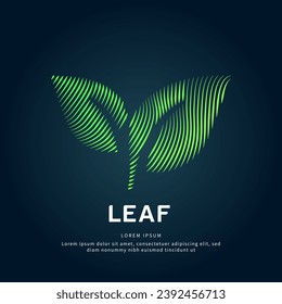 simple logo leaf Illustration in a linear style. Abstract line art green leaf Ecology Logotype concept icon. Vector logo leaf color silhouette on a dark background. EPS 10