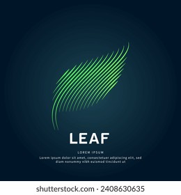 simple logo leaf Illustration in a linear style. Abstract line art green leaf Ecology Logotype concept icon. Vector logo leaf color silhouette on a dark background. EPS 10