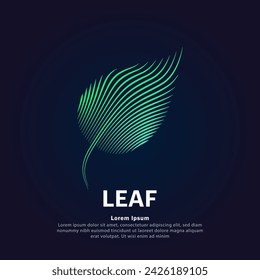 simple logo leaf Illustration in a linear style. Abstract line art green leaf Ecology Logotype concept icon. Vector logo leaf color silhouette on a dark background. EPS 10