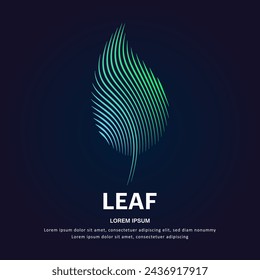 simple logo leaf Illustration in a linear style. Abstract line art green leaf Ecology Logotype concept icon. Vector logo leaf color silhouette on a dark background. EPS 10