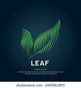 simple logo leaf Illustration in a linear style. Abstract line art green leaf Ecology Logotype concept icon. Vector logo leaf color silhouette on a dark background. EPS 10