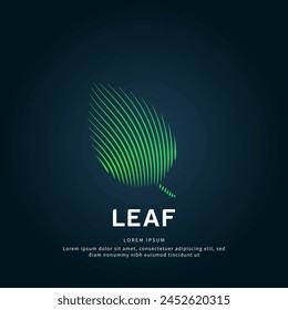 simple logo leaf Illustration in a linear style. Abstract line art green leaf Ecology Logotype concept icon. Vector logo leaf color silhouette on a dark background. EPS 10