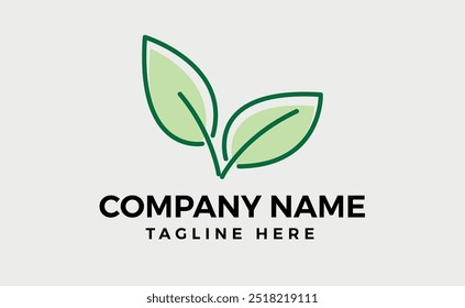 simple logo leaf Illustration in a linear style. Abstract line art green leaf Ecology Logotype concept Vector, logo leaf color silhouette on a Light background.