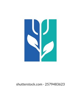 simple logo of leaf or nature with teal and soft blue color