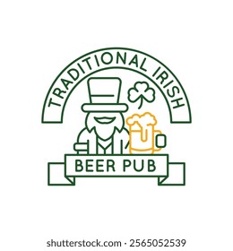 Simple Logo with Leprechaun beer pub icon. Simple Logo with leprechaun icon for social media, app, and web design. Vector illustration