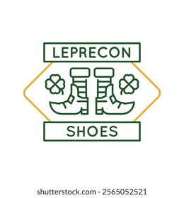 Simple Logo with Leprechaun boot with clover icon. Simple Logo with symbol for St Patricks Day celebrations, representing Irish folklore and tradition. Vector illustration