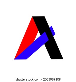 letra de logotipo simple a con estilo plegable. color azul rojo y negro
