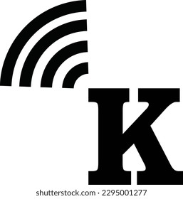 The simple logo of the letter K combined with the Wi-Fi logo on the top left corner is black in color.