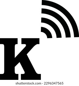 The simple logo of the letter K combined with the Wi-Fi logo on the top right corner is black in color