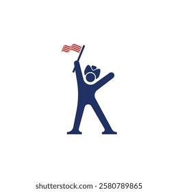 simple logo of letter K in form of a cowboy holding or rise a flag 