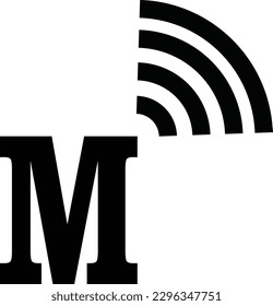 The simple logo of the letter M combined with the Wi-Fi logo on the top right corner is black in color