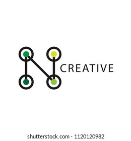 a simple logo of letter N, a combination of lines and circles that connect to each other