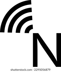 The simple logo of the letter N combined with the Wi-Fi logo on the top left corner is black in color