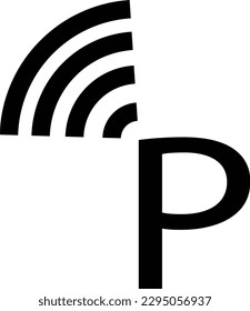 The simple logo of the letter P combined with the Wi-Fi logo on the top left corner is black in color