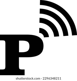 The simple logo of the letter P combined with the Wi-Fi logo on the top right corner is black in color