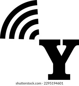 The simple logo of the letter Y combined with the Wi-Fi logo on the top left corner is black in col
