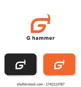 simple logo letters g and hammer