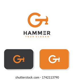 simple logo letters g and hammer