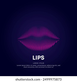 simple logo lips Illustration in a linear style. Abstract line art pink lips Logotype concept icon. Vector logo female lips, kiss color silhouette on a dark background. EPS 10