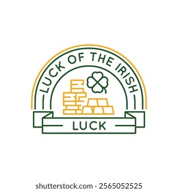 Simple Logo with Luck of the Irish icon. Simple Logo with gold bars and a shamrock symbol, ideal for St Patricks Day and Irish-themed designs. Vector illustration