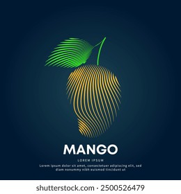 simple logo mango Ilustración en un estilo lineal. Arte de línea Abstractas Mango fresco Icono de concepto de Logotipo de ecología. Vector logo mango con silueta de color de hoja sobre un fondo oscuro. EPS 10