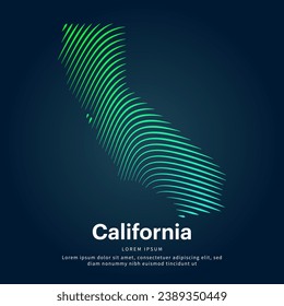 simple logo map of California Illustration in a linear style. Abstract line art California map Logotype concept icon. Vector logo California color silhouette on a dark background. EPS 10