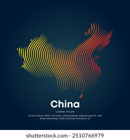 simple mapa del logotipo de China Ilustración en un estilo lineal. Arte de línea Abstractas Mapa de China Icono de concepto de logotipo. Silueta de color del mapa de China del logotipo del Vector en un fondo oscuro. EPS 10