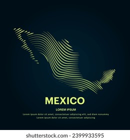 simple logo map of Mexico Illustration in a linear style. Abstract line art Mexico map Logotype concept icon. Vector logo Mexico map color silhouette on a dark background. EPS 10