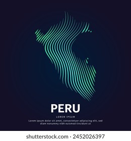 einfache Logokarte von Peru Illustration in einem linearen Stil. Abstrakte Linienart Peru Karte Logotyp Konzept Symbol. Vektorgrafik-Logo Peru-Farbsilhouette auf einem dunklen Hintergrund. EPS 10