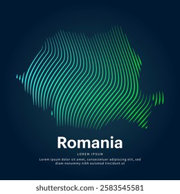 simple logo map of Romania Illustration in a linear style. Abstract line art Romania map Logotype concept icon. Vector logo Romania color silhouette on a dark background. EPS 10