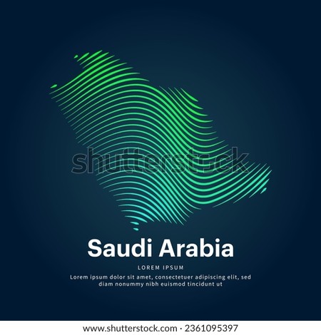 simple logo map of Saudi Arabia Illustration in a linear style. Abstract line art Saudi Arabia map Logotype concept icon. Vector logo Saudi Arabia color silhouette on a dark background. EPS 10