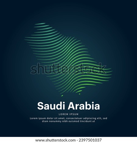 simple logo map of Saudi Arabia Illustration in a linear style. Abstract line art Saudi Arabia map Logotype concept icon. Vector logo Saudi Arabia color silhouette on a dark background. EPS 10